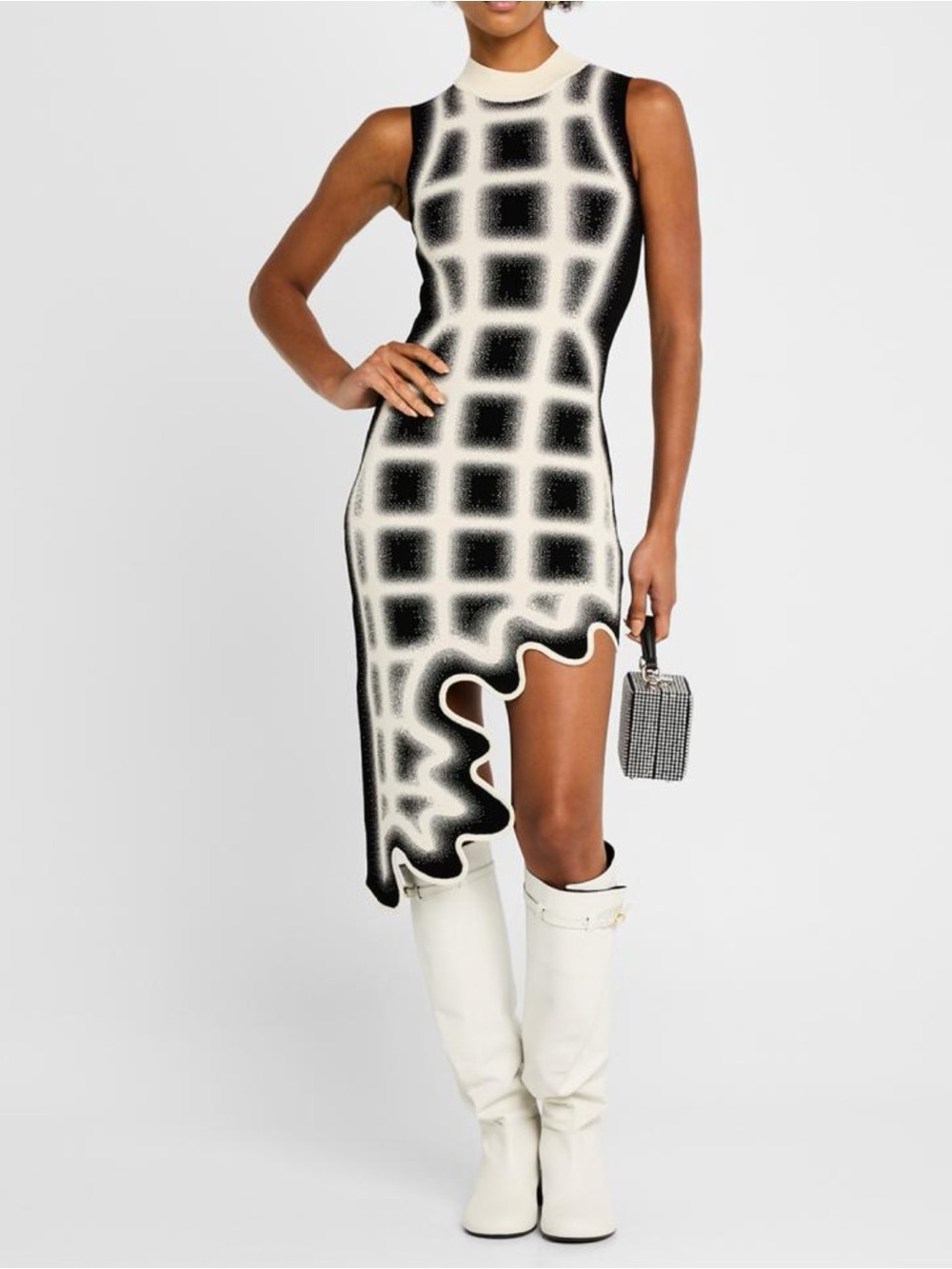 NWT | PH5 “Bella” UV Reactive Wavy Plaid Bodycon Dress | Asymmetric Hem | Medium